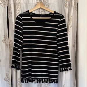 Elegant Striped Women's Top with Tassel Accents